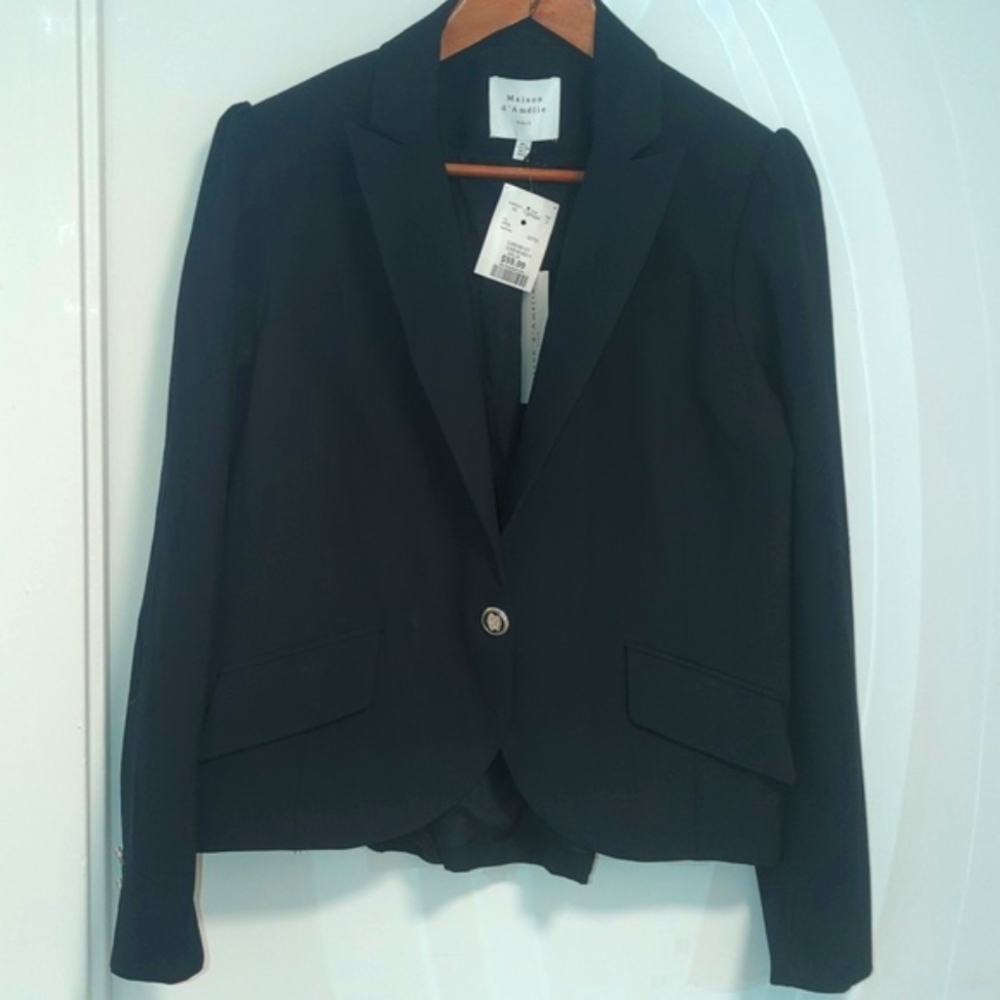 DONATED - Cute navy cropped jacket with puffed sleeves (NWT)